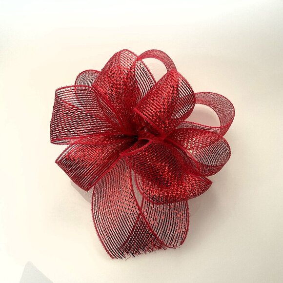 BIG RED BOW MESH METALLIC RIBBON WREATH CRAFTS DIY GIFTS - Picture 4 of 8